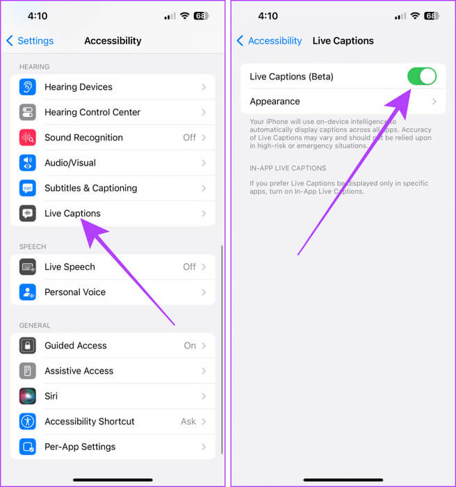 Live-Caprtions-Accessibility-Settings-iPhone 5 طرق لنسخ المذكرات الصوتية على iPhone
