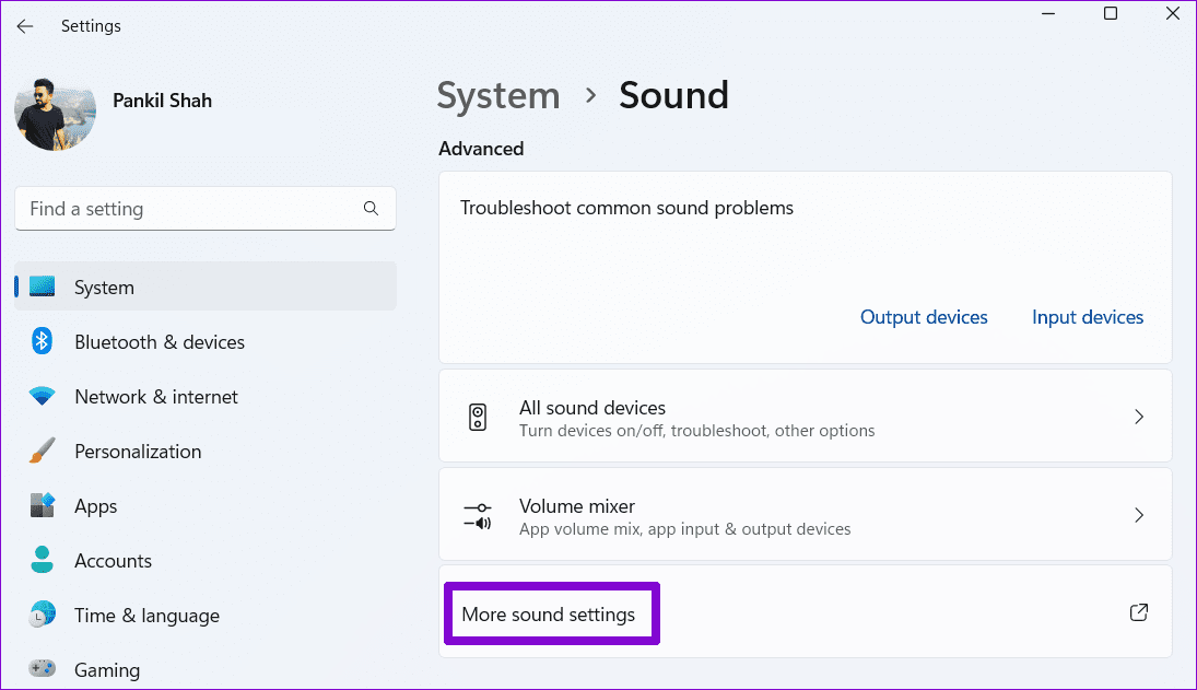More-Sound-Settings-2 أفضل 7 إصلاحات لاستمرار تغير جهاز الصوت الافتراضي على Windows