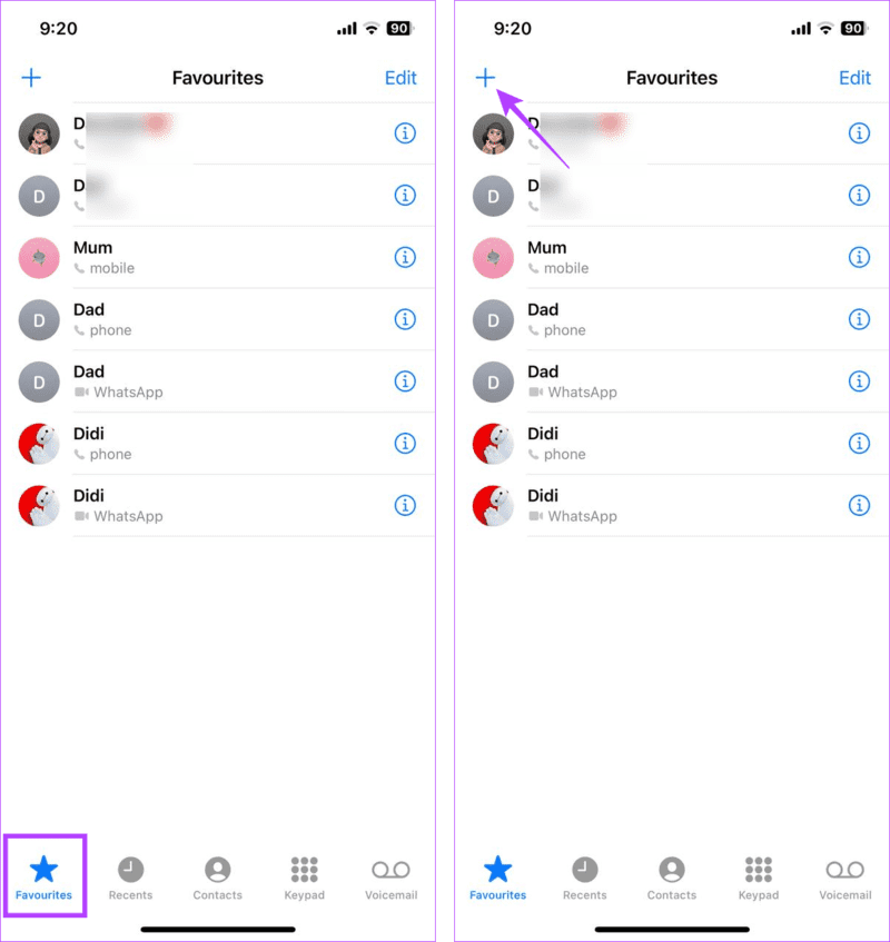 Open-Add-window كيفية إضافة أو إزالة جهات الاتصال من المفضلة على iPhone