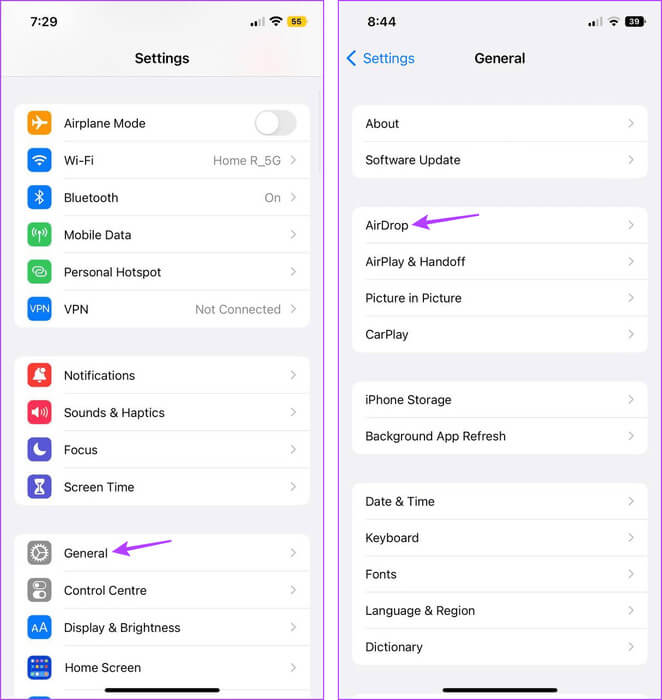 Open-AirDrop-settings 10 طرق لإصلاح خطأ فشل AirDrop في حفظ العنصر على iPhone