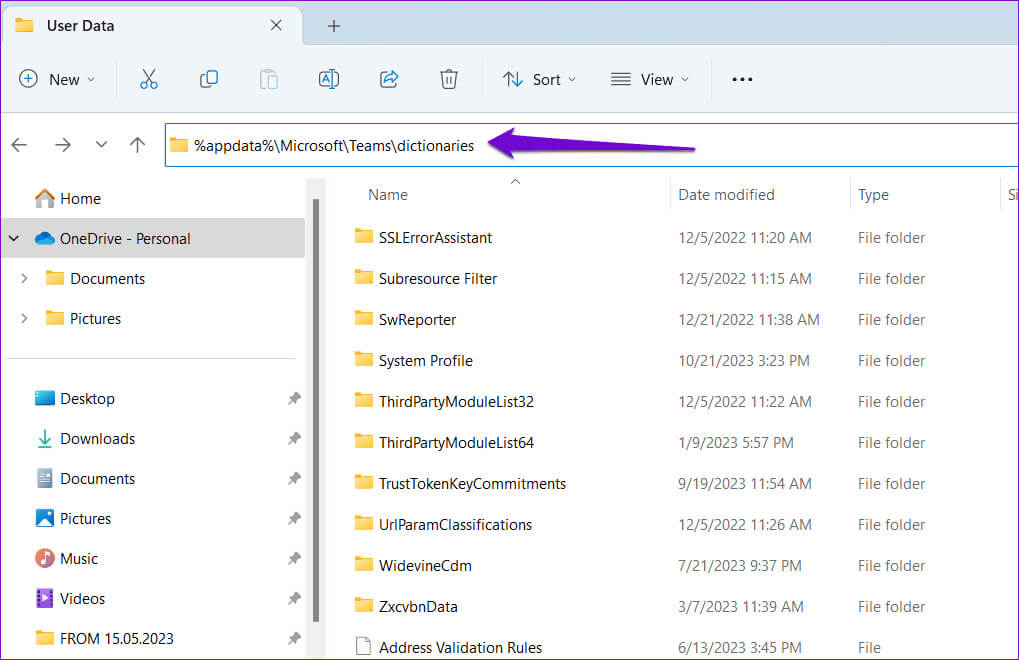 Open-Chrome-User-Data-From-File-Explorer أفضل 7 إصلاحات لعدم عمل التدقيق الإملائي في Microsoft Teams على Windows