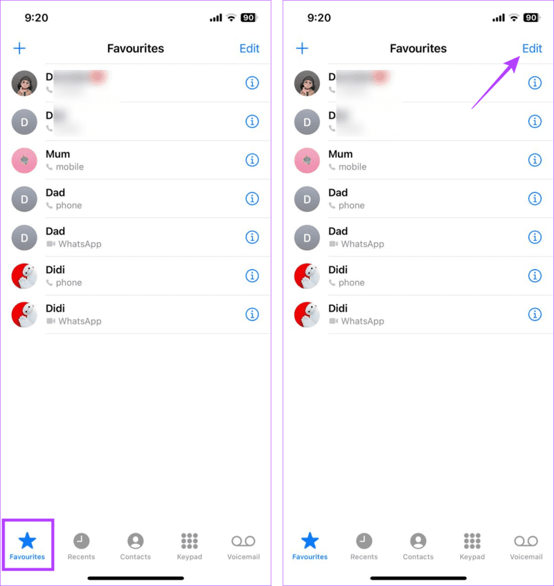 Open-Edit-Window كيفية إضافة أو إزالة جهات الاتصال من المفضلة على iPhone