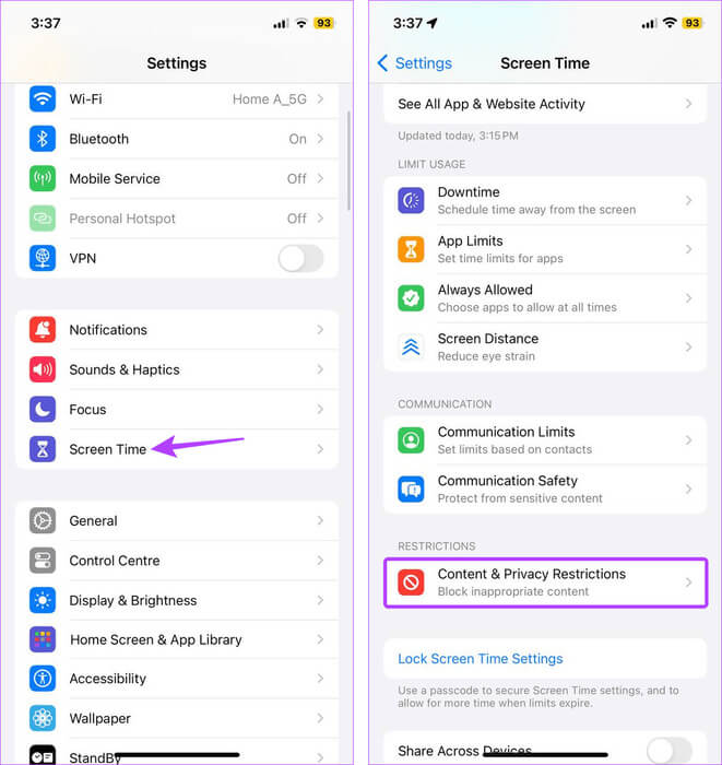 Open-Screen-time-settings-1 10 طرق لإصلاح خطأ فشل AirDrop في حفظ العنصر على iPhone