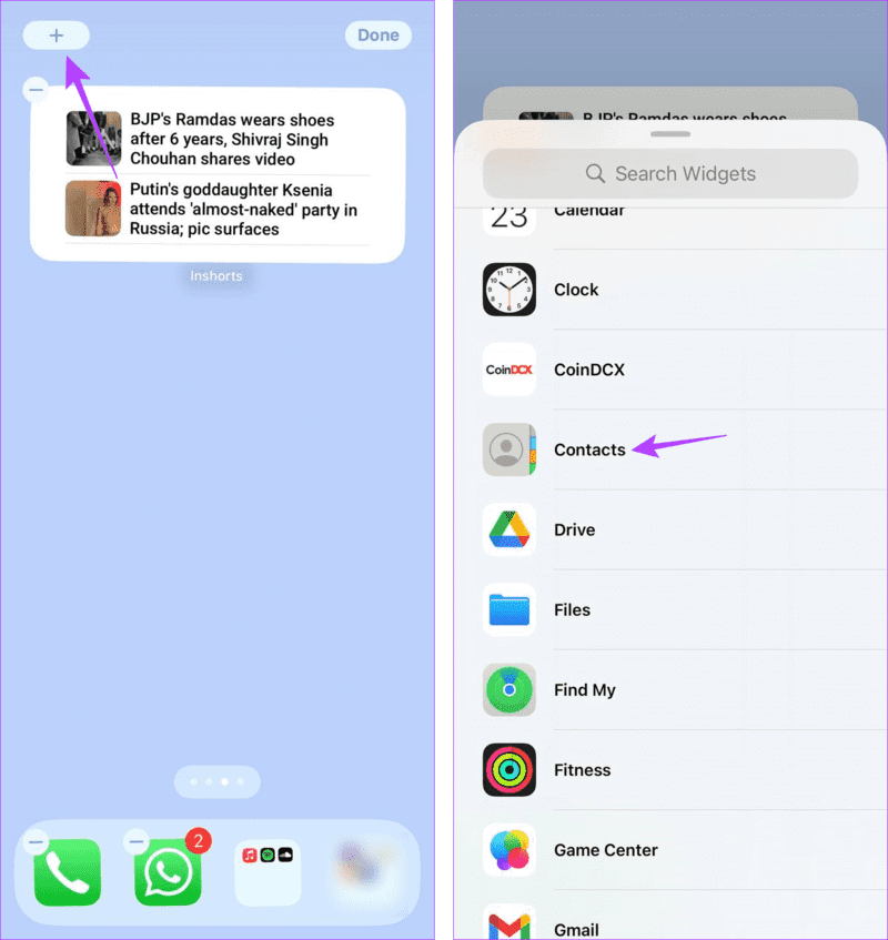 Open-Widget-menu كيفية إضافة أو إزالة جهات الاتصال من المفضلة على iPhone