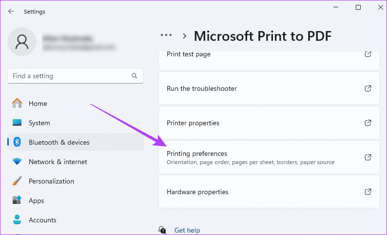 Open-printer-preferences أهم 7 إصلاحات عند استمرار الطابعة في الطباعة في الوضع الأفقي بدلاً من الوضع الرأسي على Windows 11