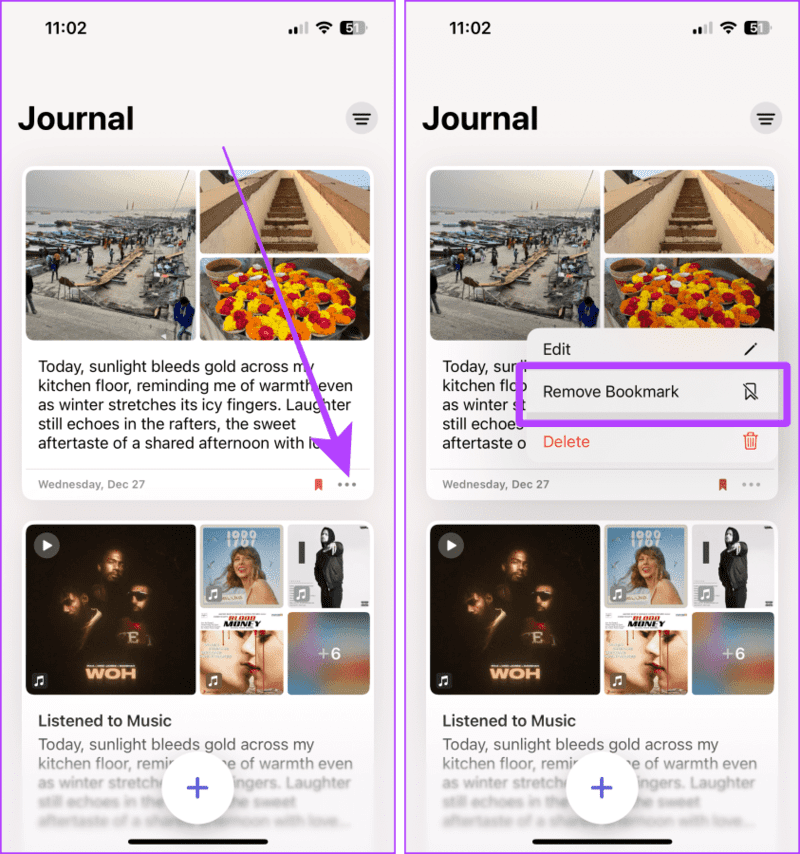 Remove-Bookmark-from-Entries-in-the-Journal-App كيفية استخدام تطبيق Journal على هاتفك iPhone