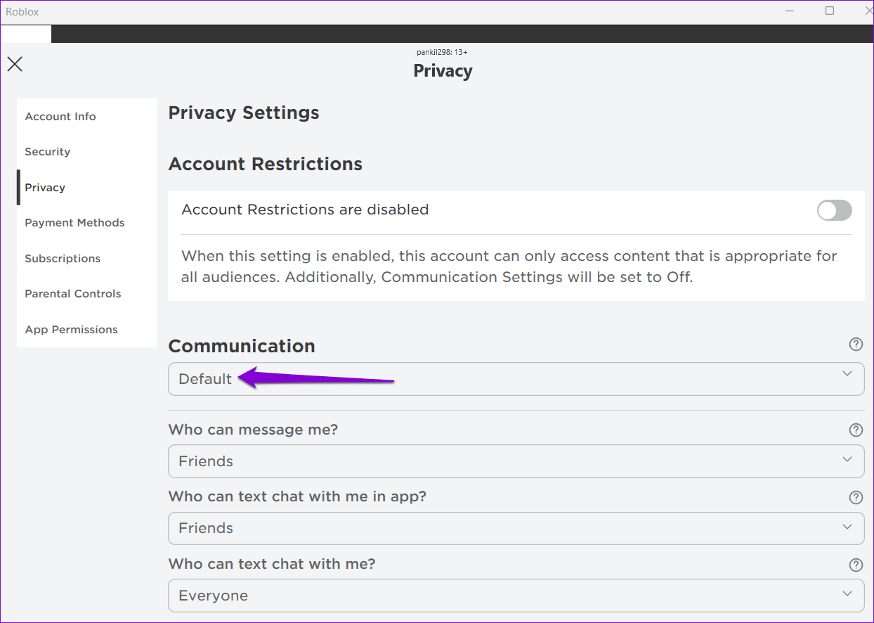 Reset-Communication-Settings-in-Roblox أفضل 7 إصلاحات لعدم عمل دردشة Roblox على Windows