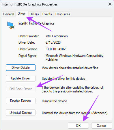 Roll-Back-Driver-1 أفضل 6 إصلاحات لعدم عمل مهلة شاشة القفل على Windows 11