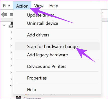 Select-Action-and-then-click-Scan-for-hardware-changes ما هو ftdibus.sys على Windows وكيفية إعادة تمكين تكامل الذاكرة