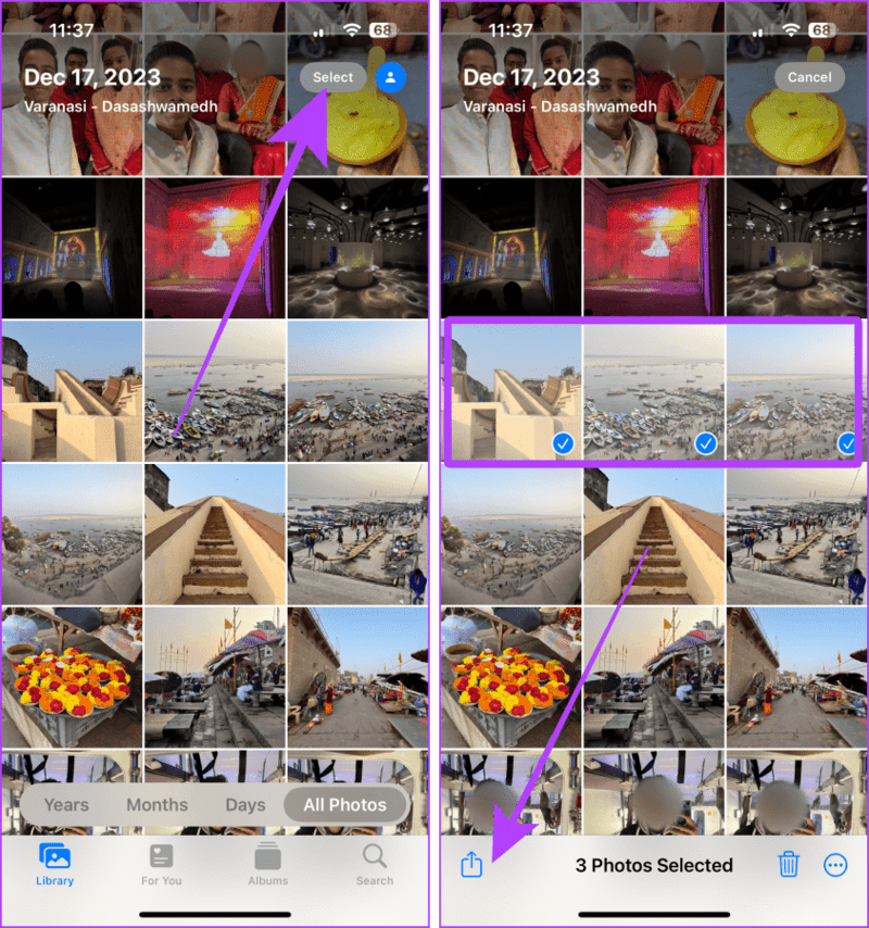 Select-Images-in-the-Photos-App 4 طرق لإرسال الصور كمستندات على WhatsApp باستخدام iPhone