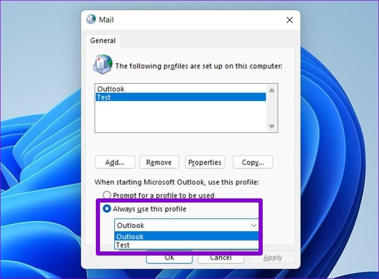 Select-New-Profile-for-Outlook-1 أهم 5 إصلاحات لفقدان قوالب البريد الإلكتروني في Microsoft Outlook