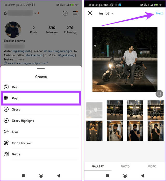 Select-Post-choose-a-photo-or-video-to-share-and-press-Next-to-proceed-937x1024-1 كيفية مشاركة منشورات ومقاطع وقصص Instagram مع الأصدقاء المقربين فقط