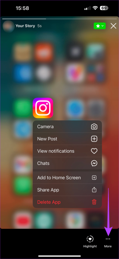 Select-Three-Dots-on-Story 9 طرق لإصلاح تجمد وتوقف مقاطع الفيديو في قصص ومنشورات Instagram