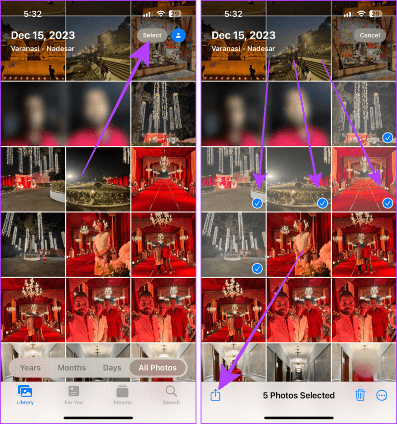 Select-and-Share-Photos-iPhone 4 طرق لإرسال الصور كمستندات على WhatsApp باستخدام iPhone