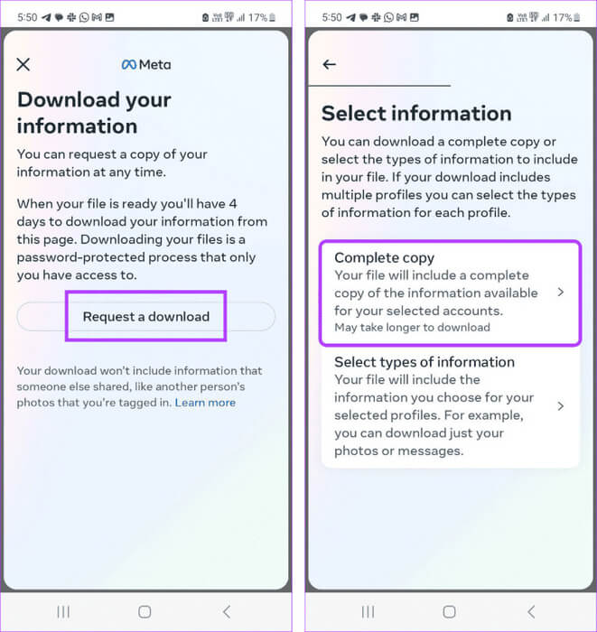 Select-information-to-download-768x813-1 هل يمكن استعادة رسائل Facebook المحذوفة