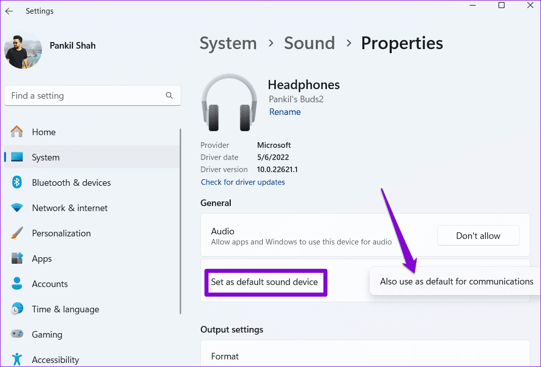 Set-Default-Communication-Device-on-Windows أفضل 7 إصلاحات لاستمرار تغير جهاز الصوت الافتراضي على Windows