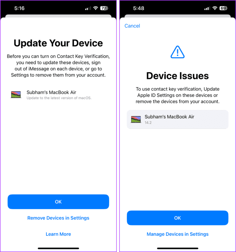 Some-Errors-During-Turning-on-Contact-Key-Verification ما هي ميزة التحقق من مفتاح الاتصال في iMessage وكيفية استخدامه