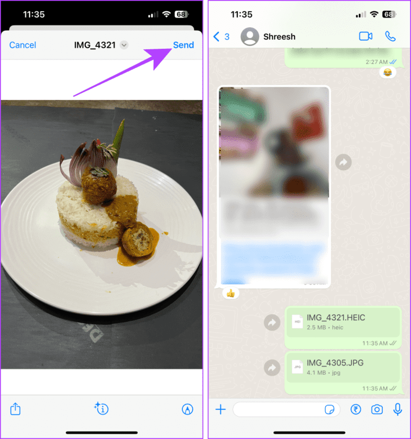 Tap-Send-to-Send-the-Photos-as-Documents 4 طرق لإرسال الصور كمستندات على WhatsApp باستخدام iPhone