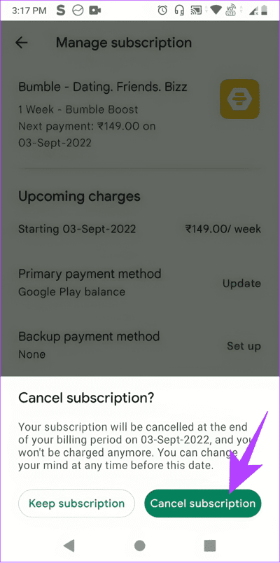 Tap-cancel-subscription كيفية إلغاء اشتراك Bumble على iPhone وAndroid