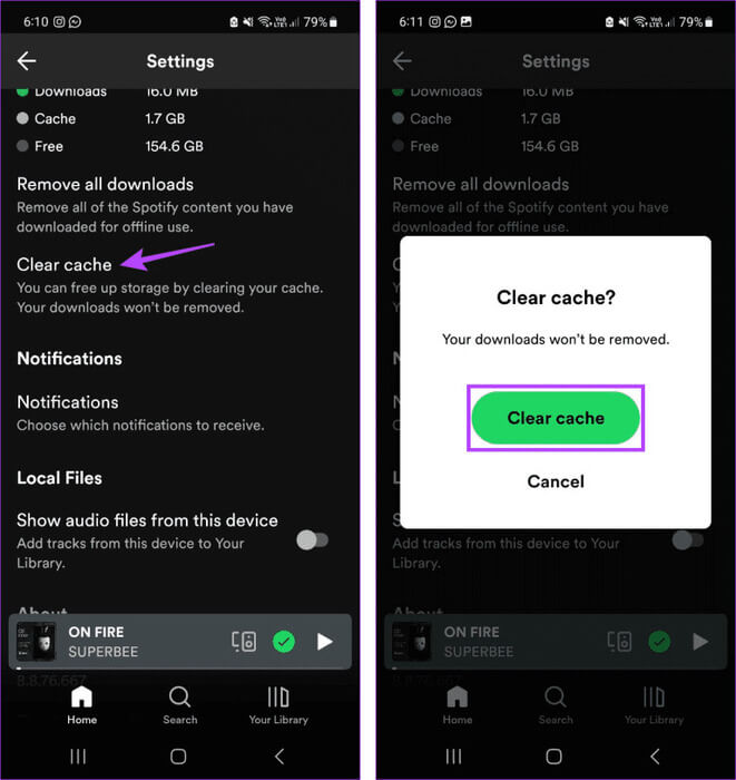 Tap-on-Clear-Cache-4-768x813-1 10 إصلاحات لعدم عمل Spotify Premium دون الاتصال بالإنترنت على الهواتف الذكية
