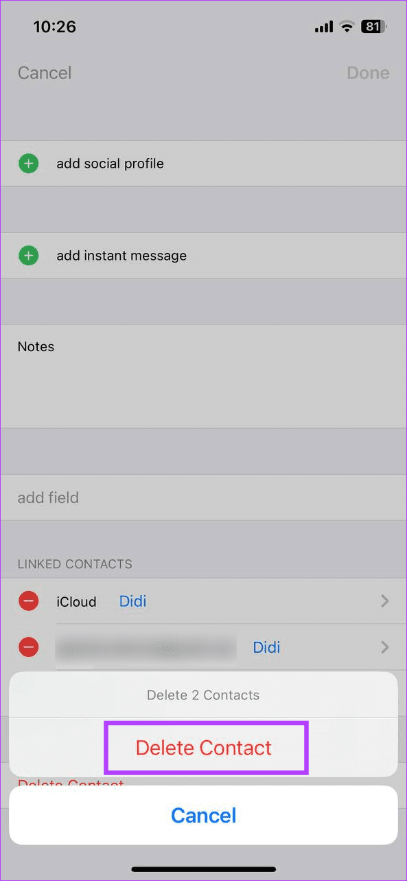 Tap-on-Delete-Contact هل يمكنك إخفاء جهات الاتصال على جهازك iPhone : إليك 7 طرق رائعة