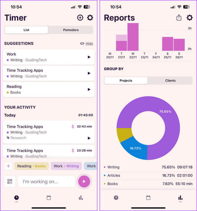 Toggl-Time-Tracking-App أفضل 6 تطبيقات لتتبع الوقت لأجهزة iPhone وAndroid