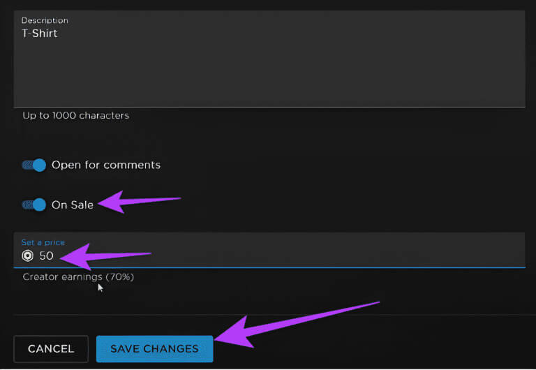 Toggle-on-Sale-add-the-price-and-then-click-Save-Changes-1-1-768x530-1 كيفية إرسال Robux إلى حساب آخر للكمبيوتر الشخصي والهاتف المحمول