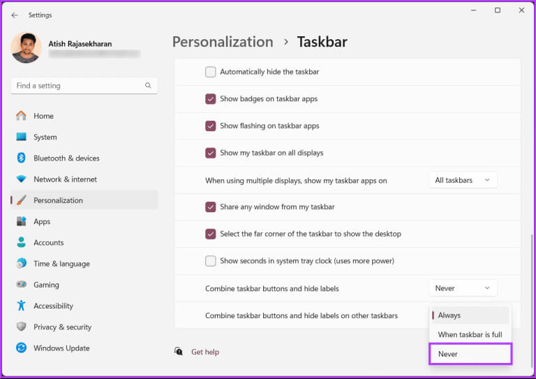 Ungroup-Taskbar-Icons-in-Windows-11_20-768x543-1 4 طرق لفك تجميع أيقونات شريط المهام في Windows 11