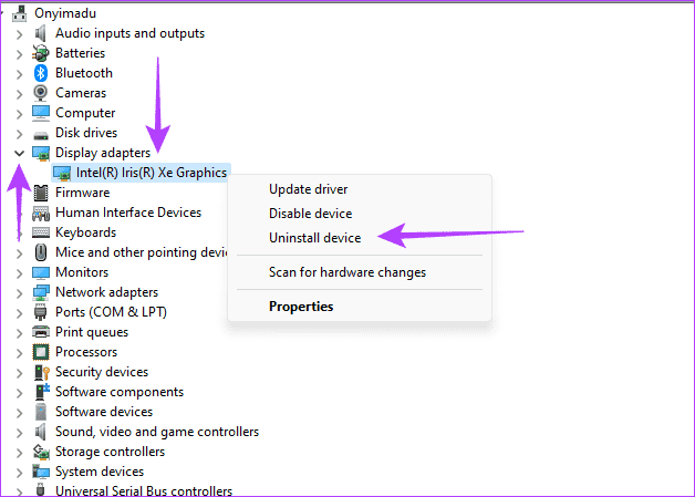 Uninstall-device-2 أفضل 5 إصلاحات لعدم اكتشاف وحدة معالجة الرسومات GPU على Windows 11