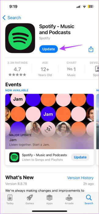 Update-Spotify-on-iPhone-1-e1706513738560 8 طرق لإصلاح عدم ظهور Spotify Wrapped على تطبيق الهاتف المحمول