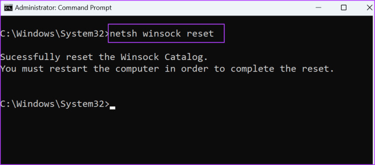 Use-winsock-reset-command-1-750x330-1 9 إصلاحات لخطأ "لا يمكن الاتصال بهذه الشبكة" على Windows 11