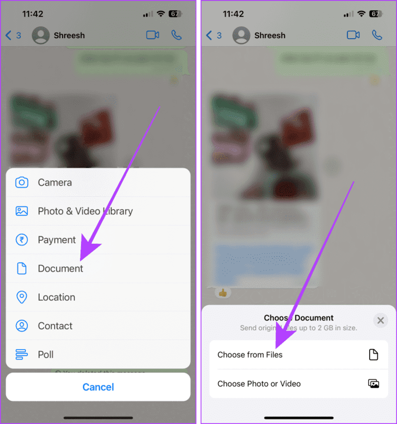WhatsApp-Chat-Menu-on-iPhone 4 طرق لإرسال الصور كمستندات على WhatsApp باستخدام iPhone