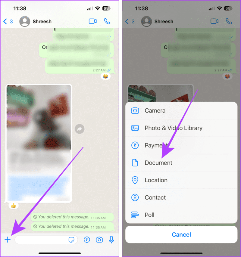 WhatsApp-Chat-Menu 4 طرق لإرسال الصور كمستندات على WhatsApp باستخدام iPhone
