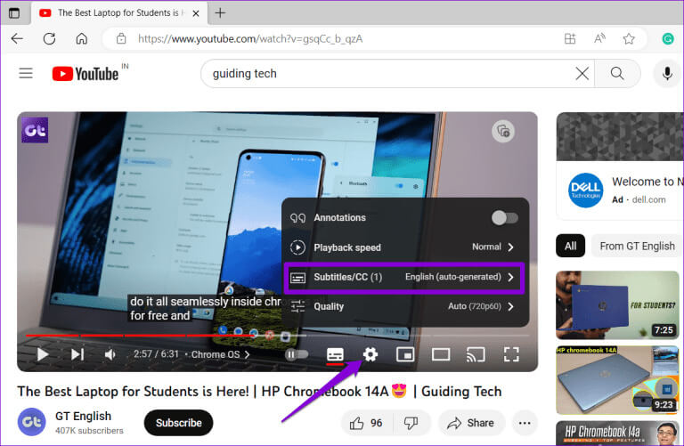 YouTube-Subtitles-on-Desktop-768x501-1 أفضل 8 إصلاحات لعدم عمل الترجمات المغلقة على YouTube
