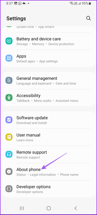 about-phone-settings-samsung-1-692x1536-1 أفضل 6 إصلاحات لعدم تحديث الموقع في تطبيق الطقس على هواتف Samsung Galaxy