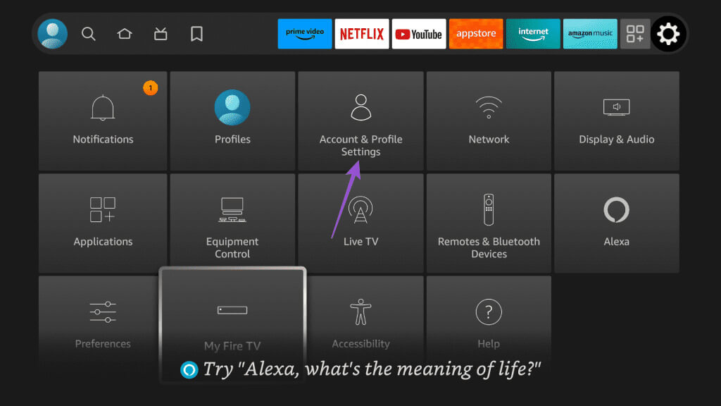 account-and-profile-settings-fire-tv-1024x576-1 أفضل 5 إصلاحات لعدم إمكانية حذف التطبيقات على Amazon Fire TV Stick