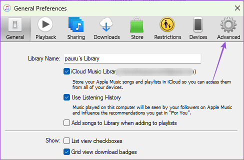 advanced-settings-itunes-windows-11 أفضل 7 إصلاحات لعدم تنزيل iTunes للموسيقى على Windows 11