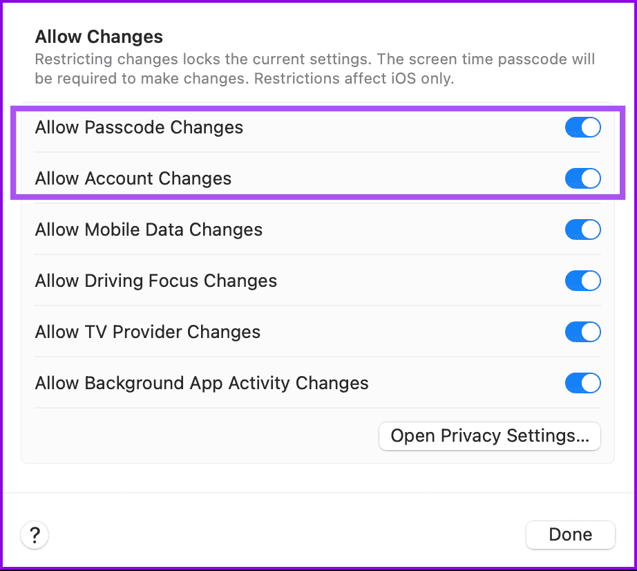 allow-passcode-and-account-changes-mac أفضل 4 إصلاحات لمشكلة "تم تكوين هذه الإعدادات بسبب خطأ في الملف الشخصي" على Mac
