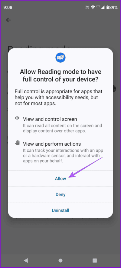allow-reading-mode-app-access-android-694x1536-1 كيفية استخدام تطبيق Reading Mode على Android
