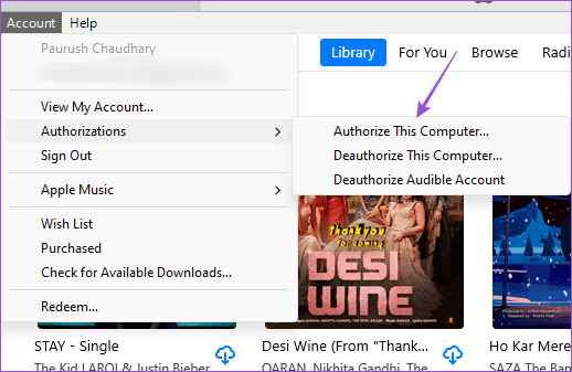 authorize-pc-itunes أفضل 7 إصلاحات لعدم تنزيل iTunes للموسيقى على Windows 11