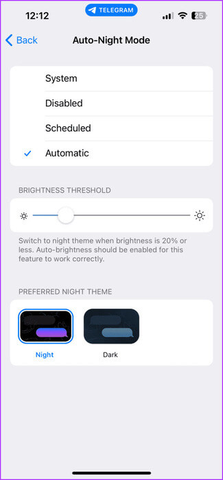 automatic-night-mode-telegram-iphone-475x1024-1 كيفية جدولة الوضع المظلم على Telegram على الهاتف المحمول وسطح المكتب