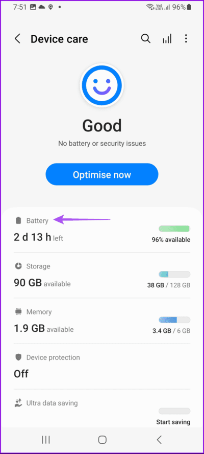 battery-device-care-settings-samsung-692x1536-1 أفضل 6 إصلاحات لعدم تحديث الموقع في تطبيق الطقس على هواتف Samsung Galaxy