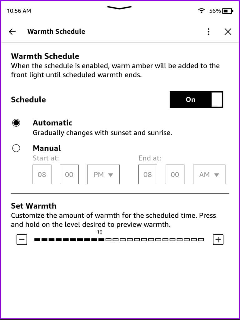 choose-warmth-schedule-kindle-768x1023-1 كيفية استخدام الضوء الدافئ على جهاز Amazon Kindle