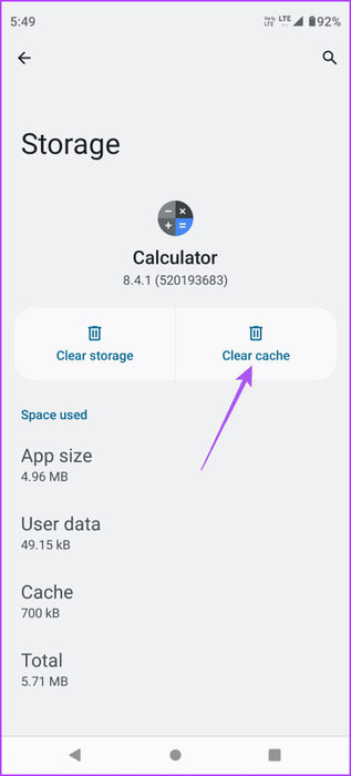 clear-cache-calculator-app-android-463x1024-1 أفضل 5 إصلاحات لعدم عمل تطبيق الآلة الحاسبة على iPhone وAndroid