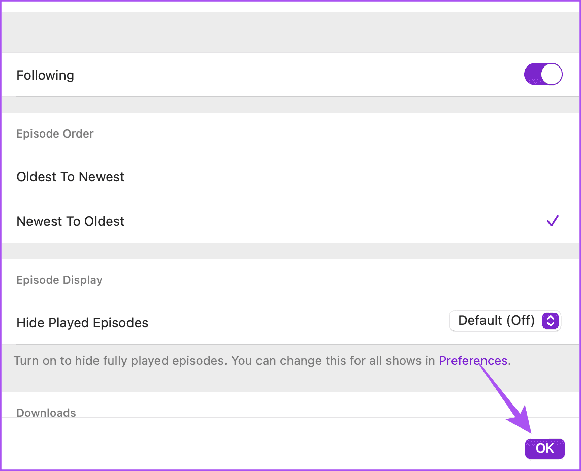confirm-podcast-settings-mac أفضل 5 إصلاحات لعدم عمل إشعارات تطبيق Podcast على iPhone وiPad وMac