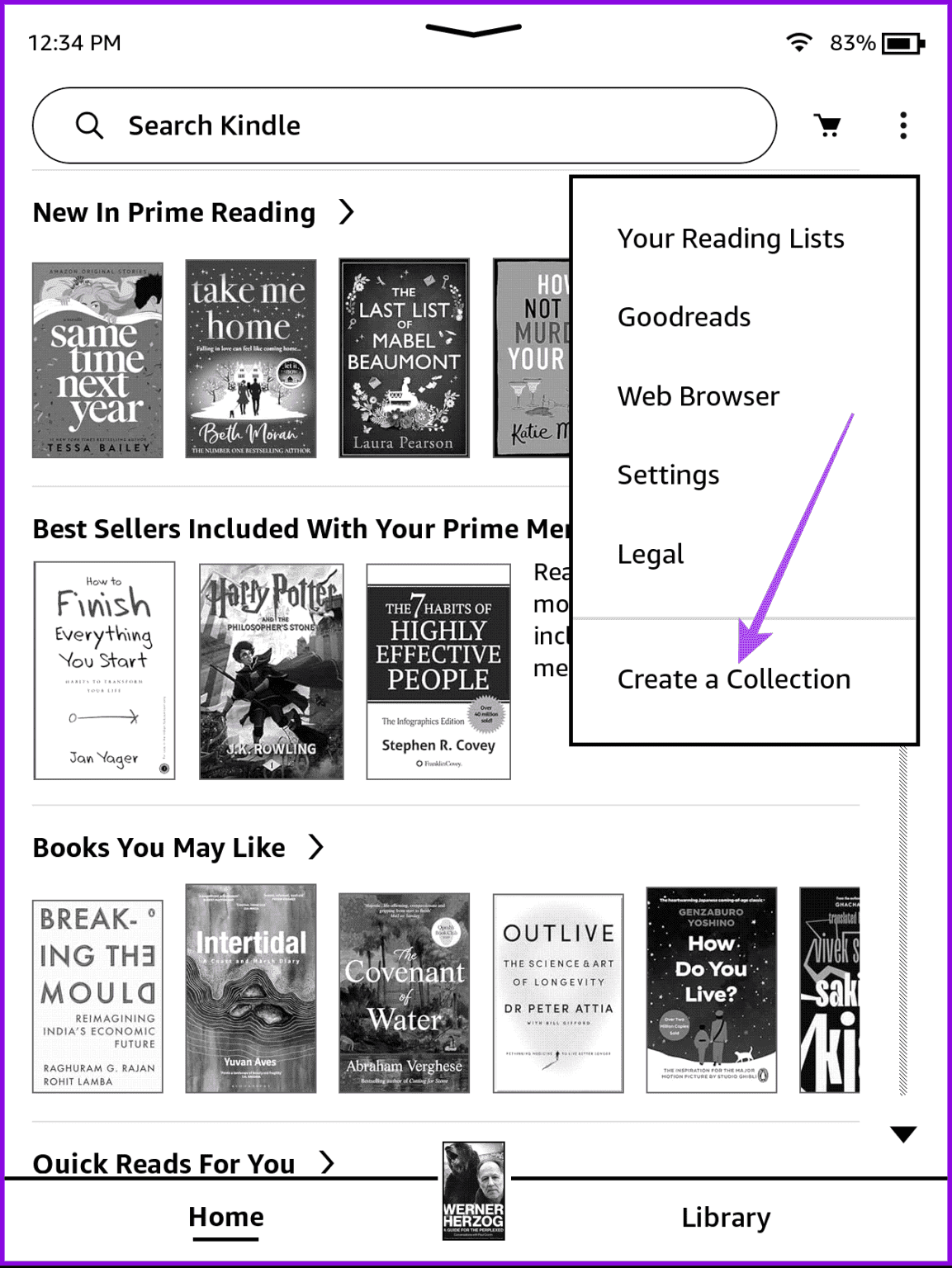 create-a-collection-kindle-1153x1536-1 كيفية إنشاء وإدارة مجموعات الكتب على Amazon Kindle