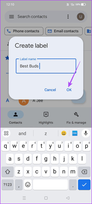 create-label-in-contacts-app-android-463x1024-1 كيفية استخدام التصنيفات لجهات اتصال محددة في تطبيق Google Contacts