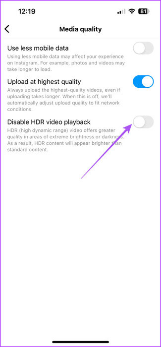 disable-hdr-video-playback-instagram-475x1024-2 أفضل 5 إصلاحات لعدم تشغيل مقاطع فيديو HDR على Instagram على iPhone وAndroid