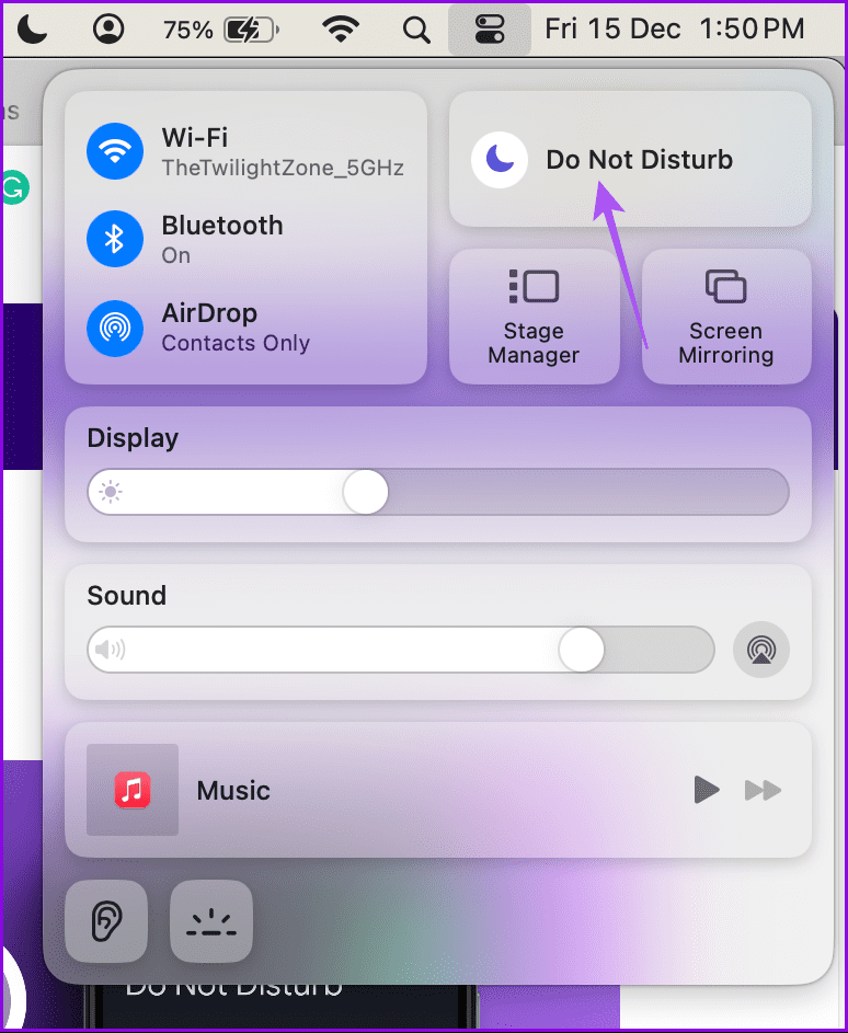 do-not-disturb-control-centre-mac أفضل 5 إصلاحات لعدم عمل إشعارات تطبيق Podcast على iPhone وiPad وMac
