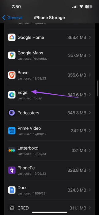 edge-iphone-storage-473x1024-1 أفضل 6 إصلاحات لعدم عمل Microsoft Edge على iPhone وiPad وMac